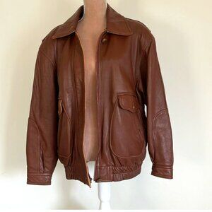 Overland Honey Brown Leather Bomber Jacket in Size S